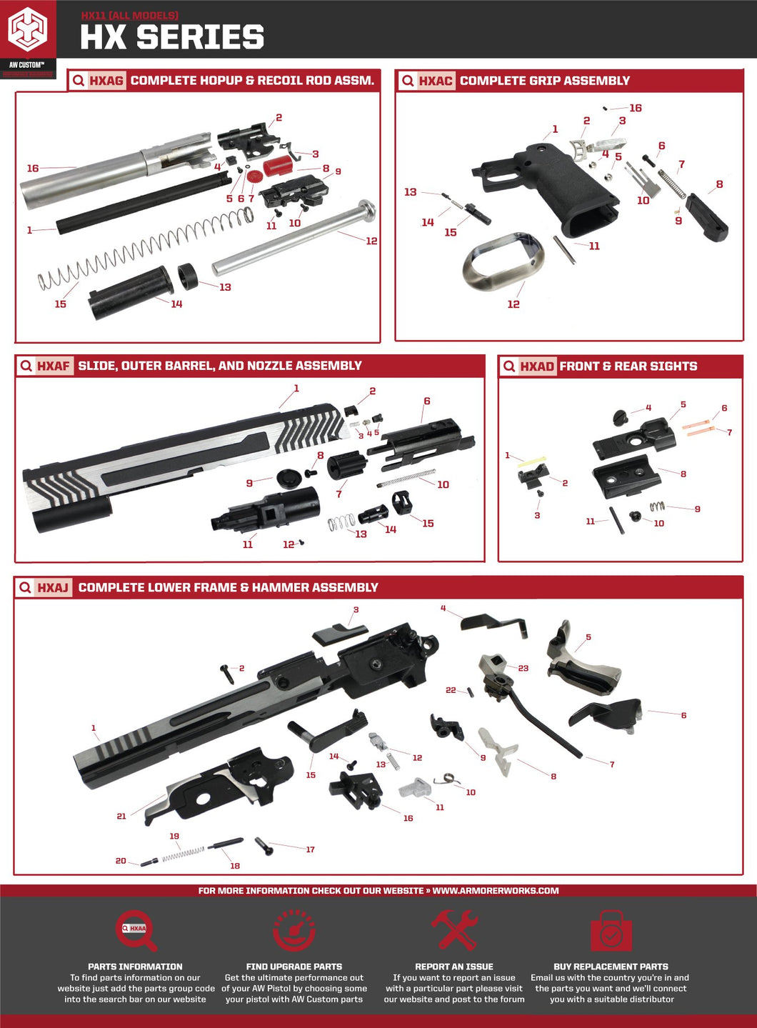 AW Custom HX11 Series Replacement Parts-Pistol Parts-Crown Airsoft